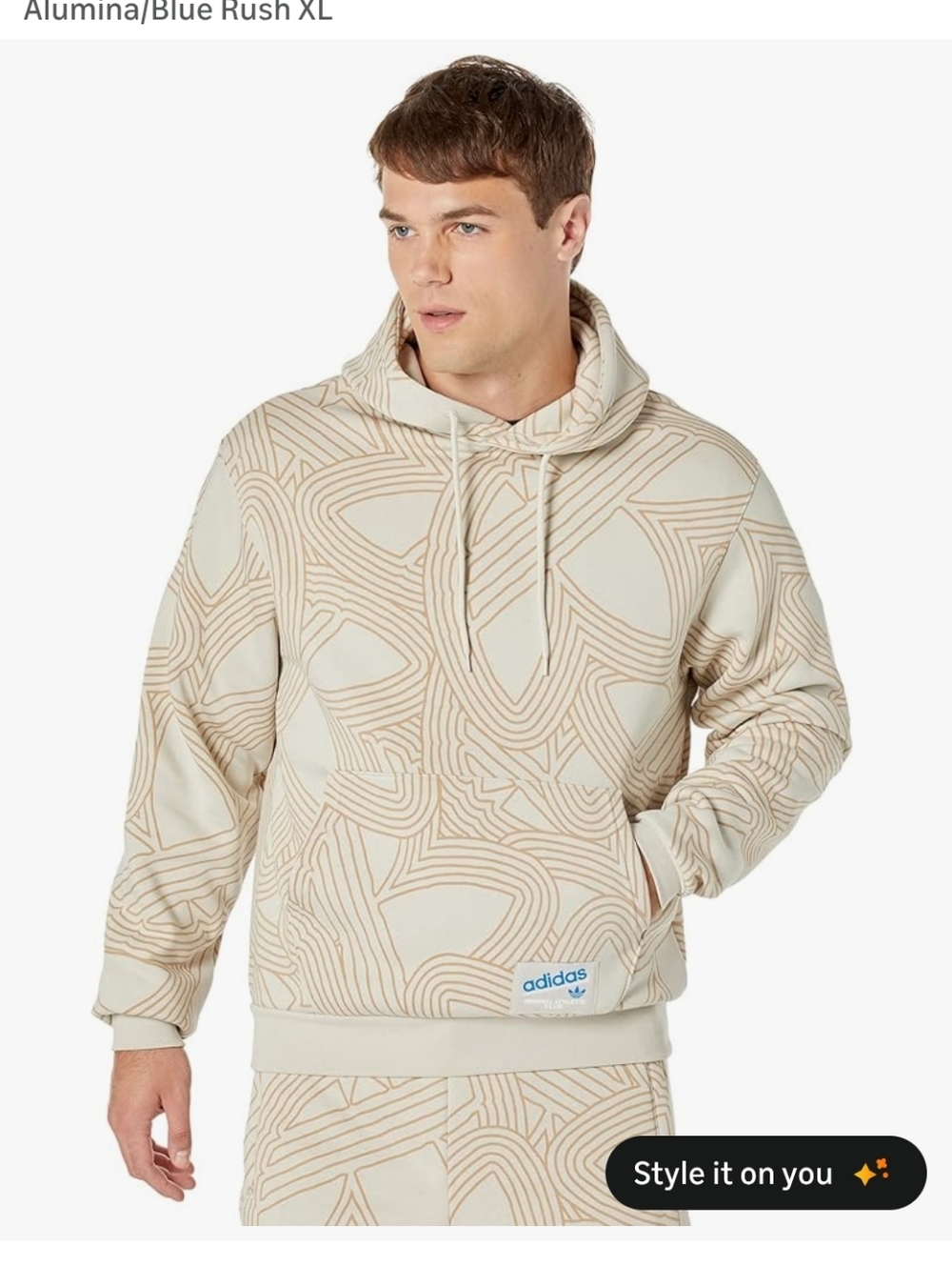 Men's NWT Adidas Athletic Club Patterned Hoodie Cream Size XL